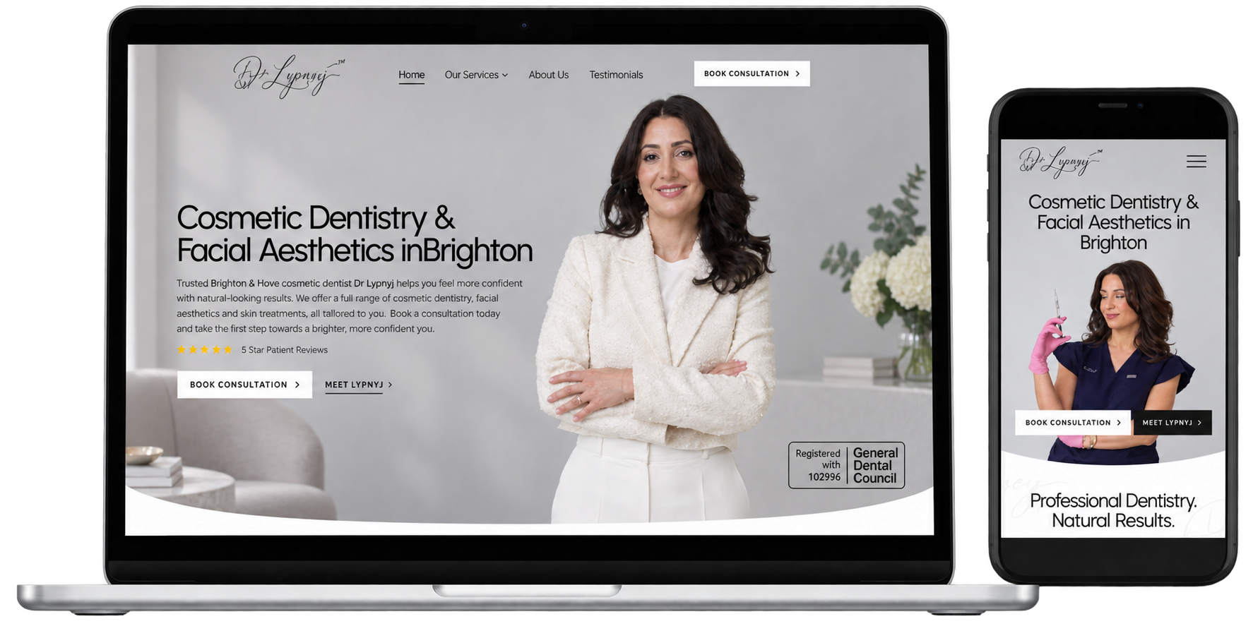 Dr Lynsey Crothers website mockup showing desktop and mobile views